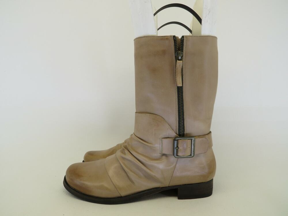 VINCE CAMUTO Womens Size 8.5 B Brown Leather Zip Buckle Slouch Boots Booties